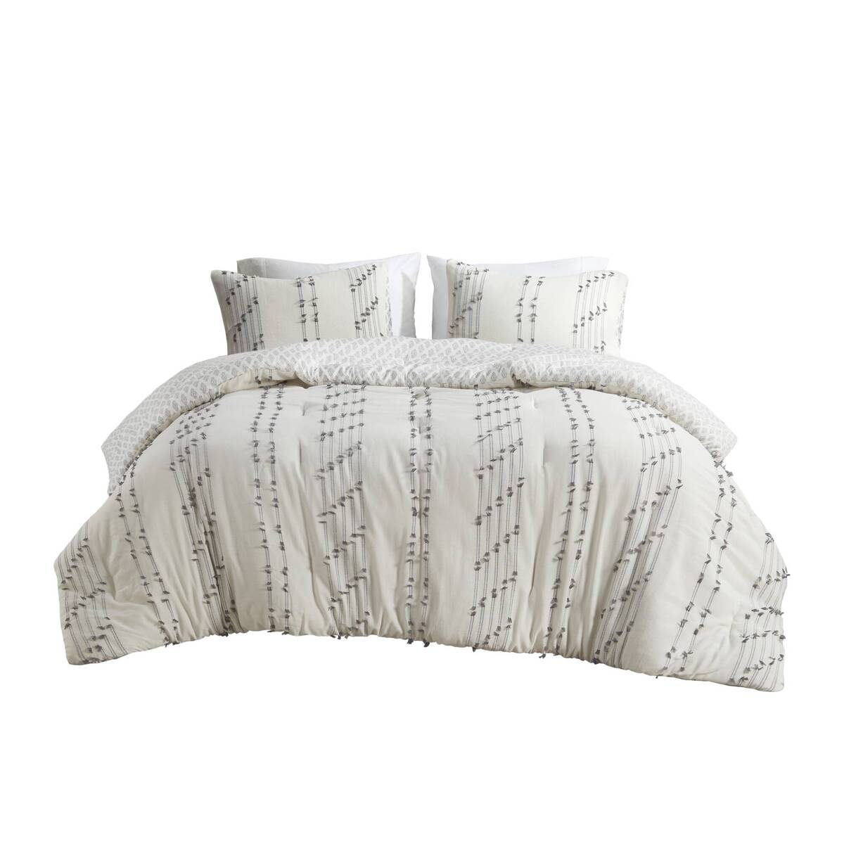 3 Piece Cotton Jacquard Comforter Set Ivory Full Queen Queen Ivory Cotton