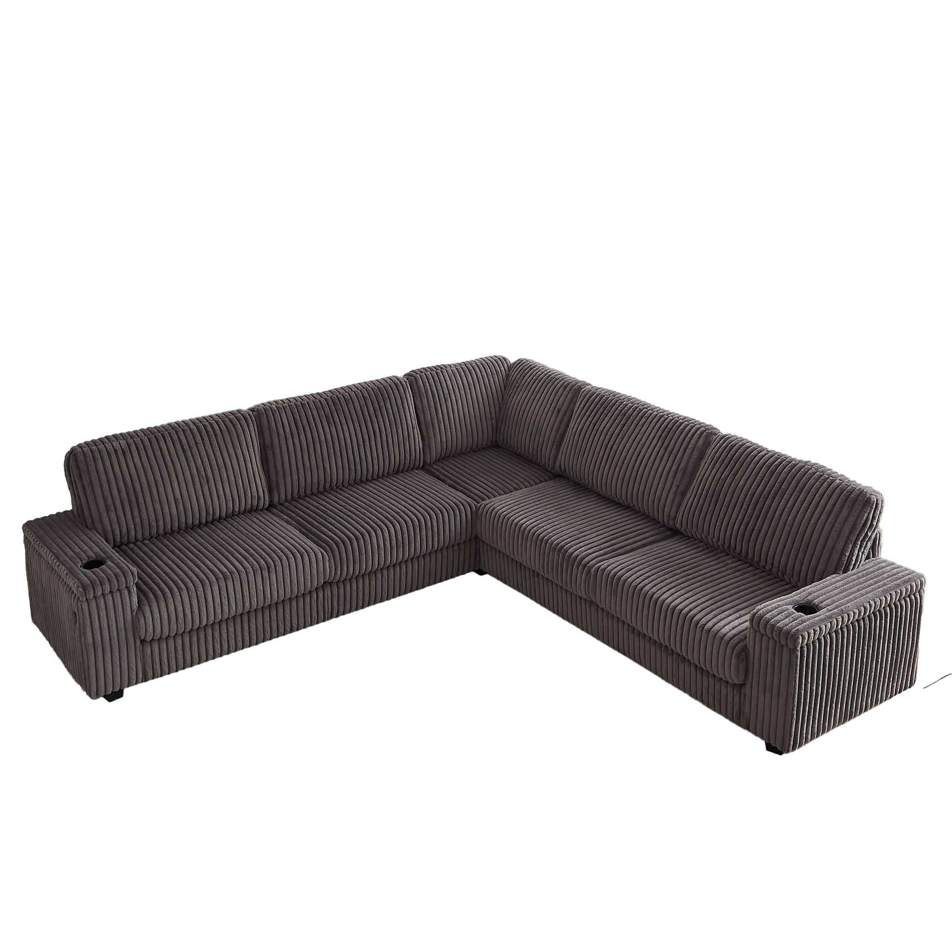 110 Inch Oversized Corduroy Corner Sofa,L Shaped Corner Couch With Two Storage Spaces,Usb Port & T Pyce Port And Cup Holderdeep Seat Comfy Upholstered Couches For Living Room Not Freely Combinable Dark Grey Corduroy 5 Seat