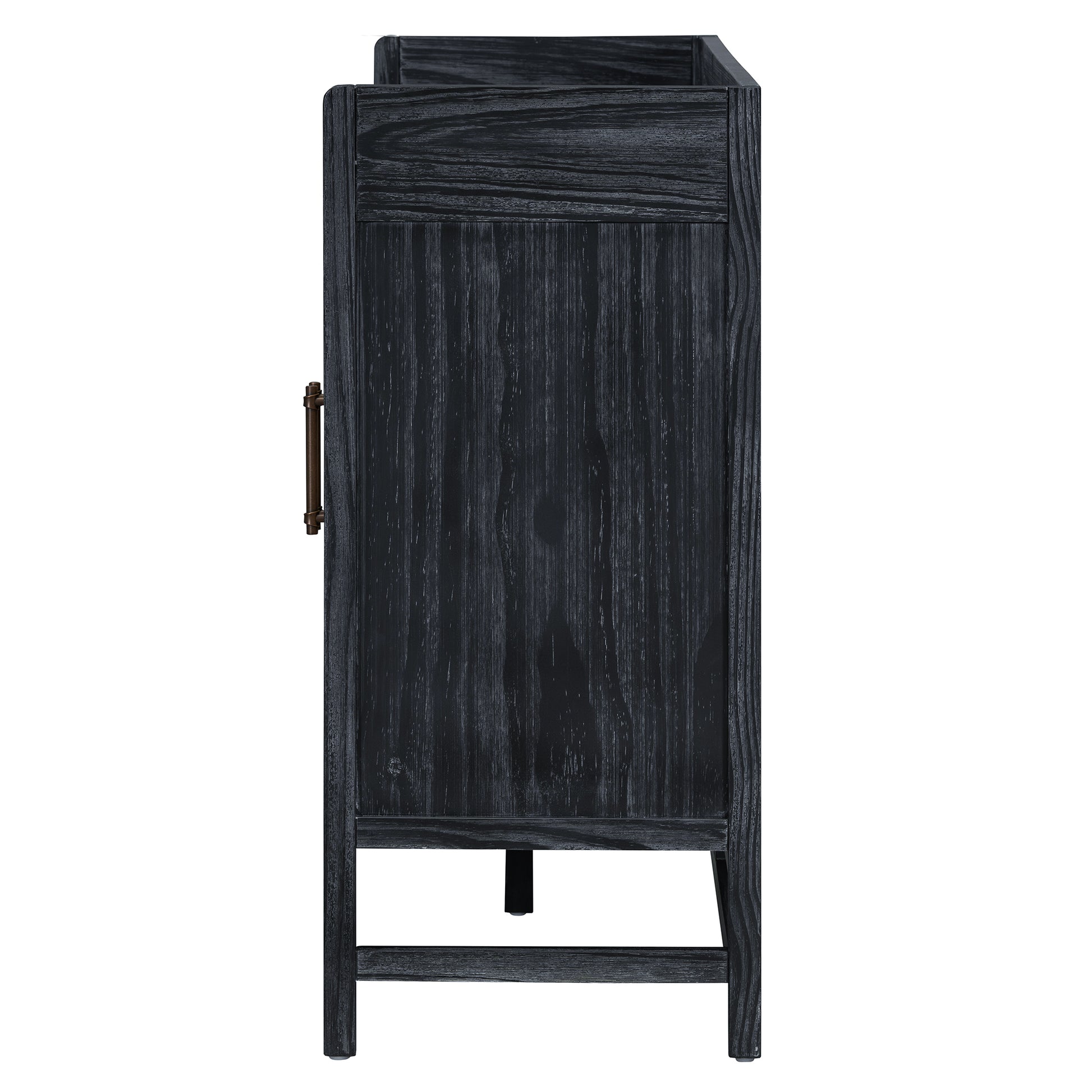 Sideboard Rustic Buffet Cabinet, Sideboard Cabinet With Decorative Rattan Doors, Buffet Cabinet With Storage For Entryway Dining Room Kitchen Living Room, Black Natural Black Natural Mdf
