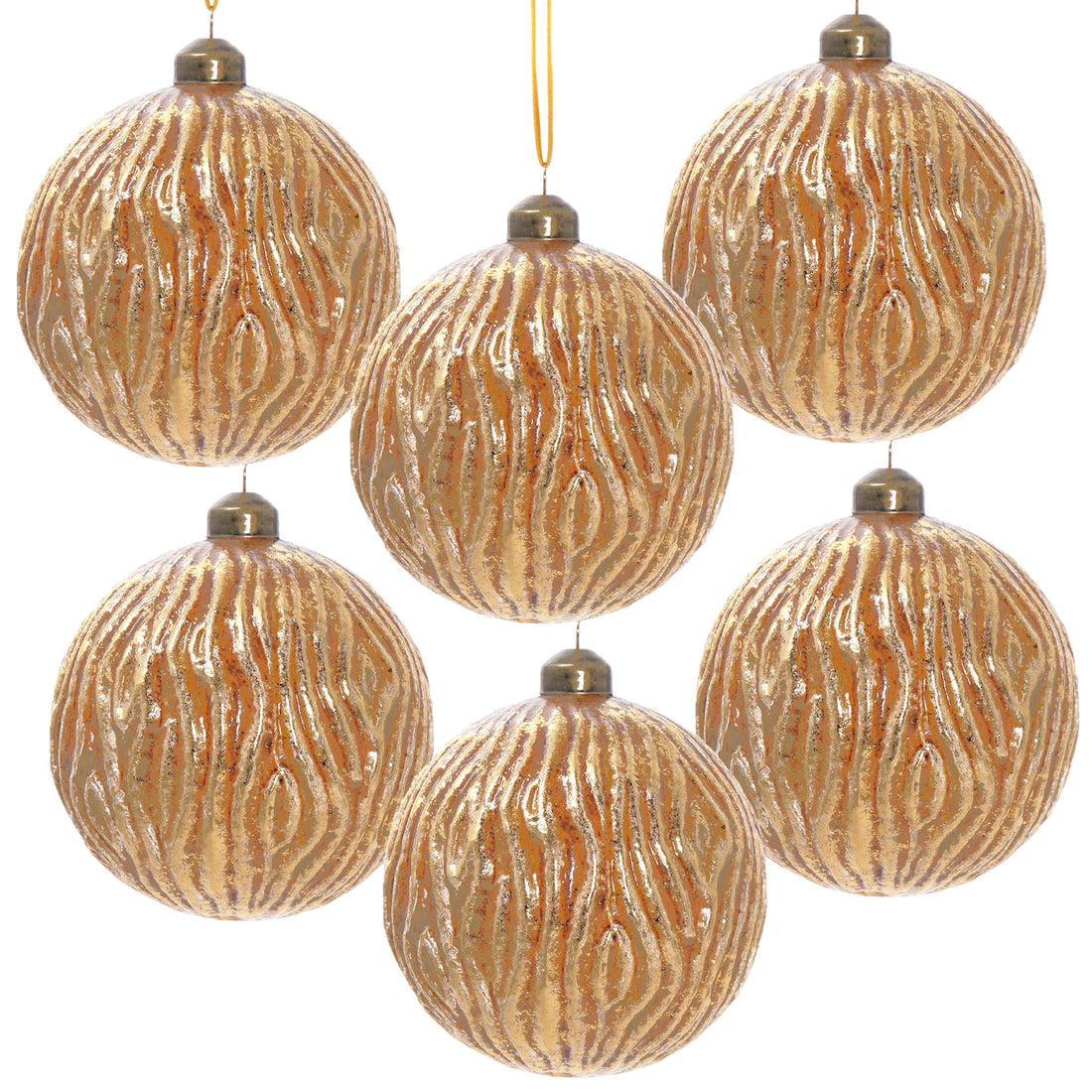 D3.9" Christmas Ball Ornaments, Glass Decorative Hanging Ball Christmas Tree Ornaments For Holiday Party Decorations, Set Of 6 Gold Glass