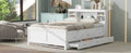 Full Size Platform Bed With Storage Headboard, Usb, Twin Size Trundle And 3 Drawers, White Box Spring Not Required Full White Wood Bedroom Bed Frame Solid Wood Mdf