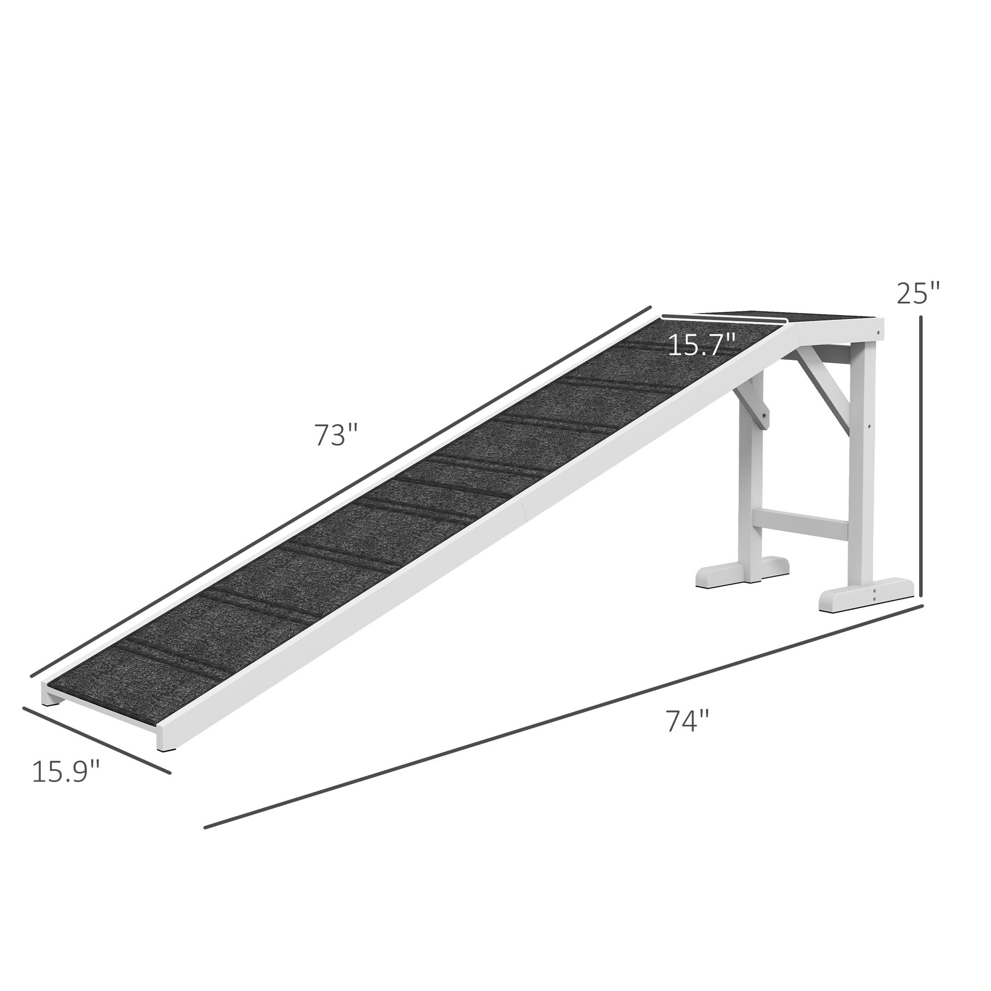 Pawhut Dog Ramp For Bed, Pet Ramp For Dogs With Non Slip Carpet And Top Platform, 74" X 16" X 25", White White Wood