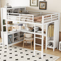 Metal Loft Bed With Wardrobe And L Shaped Desk, Full Size Loft Bed With Storage Cubes And Shelves, Heavy Duty Loft Bed For Kids Teens Adults, White Full Off White Metal