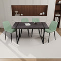 Mdf Black Wooden Dining Table And Modern Dining Chair 4 Piece Set, Medieval Wooden Kitchen Dining Table Set, Rectangular Metal Base, Dining Table And Suede Chair Brown Green Mdf