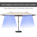 Outsunny Patio Umbrella 15' Steel Rectangular Outdoor Double Sided Market With Base, Sun Protection & Easy Crank For Deck Pool Patio, Coffee Brown Steel