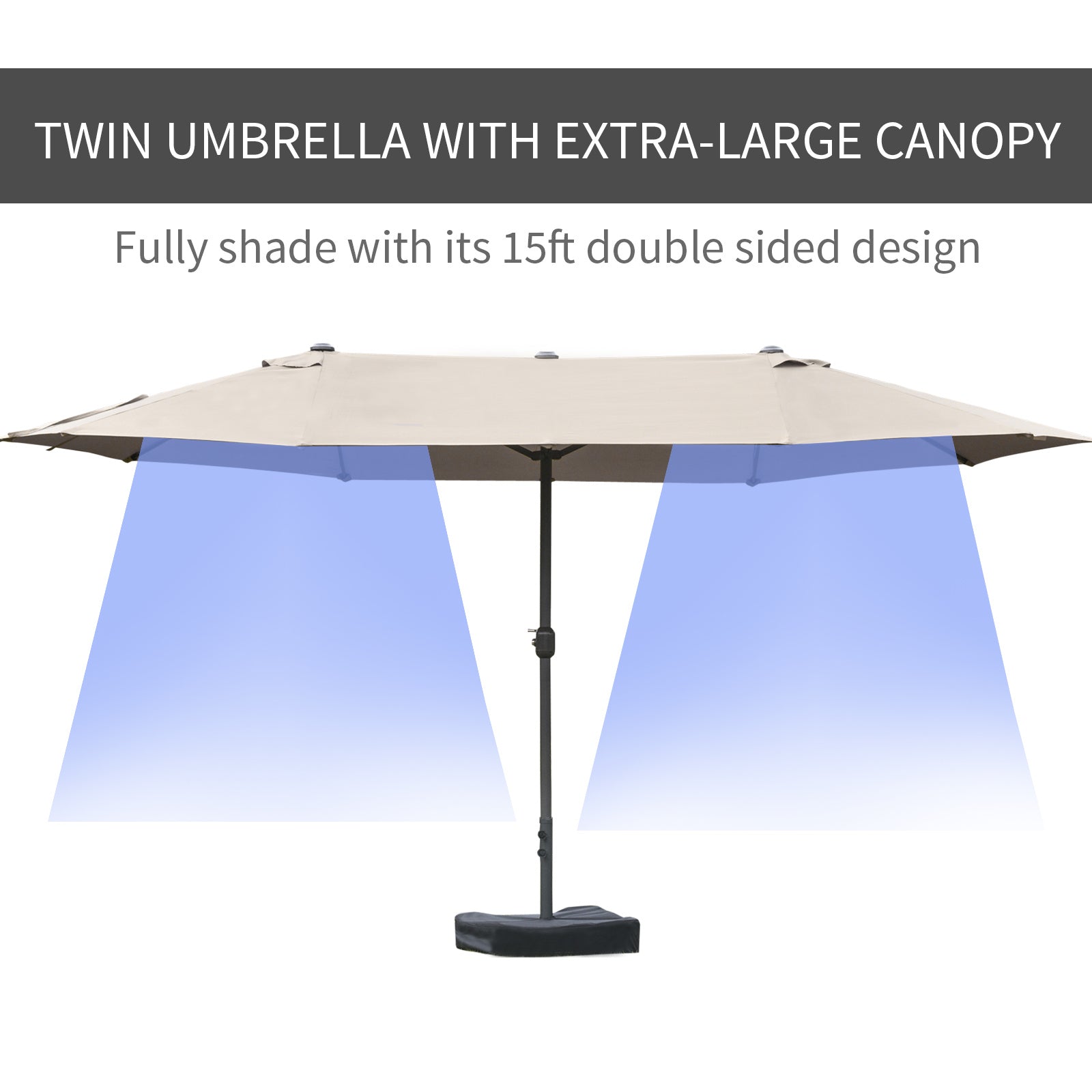 Outsunny Patio Umbrella 15' Steel Rectangular Outdoor Double Sided Market With Base, Sun Protection & Easy Crank For Deck Pool Patio, Coffee Brown Steel