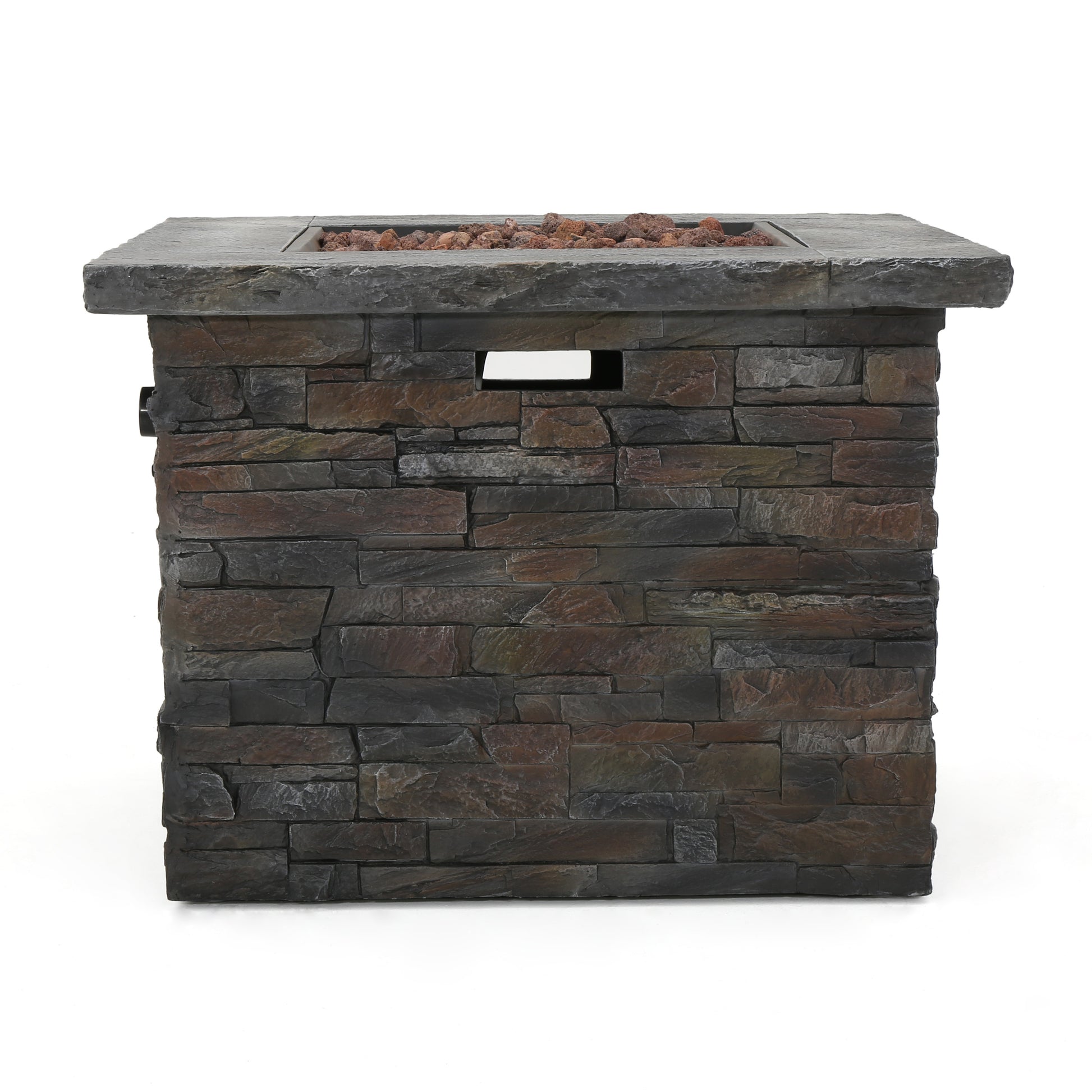 35" Square Mgo Fire Pit 40000 Btu. Stone Gray Magnesium Oxide