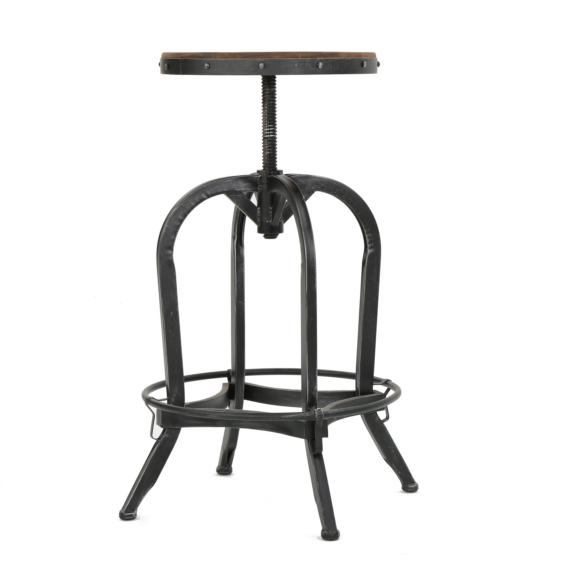 Newman Iron Wood Barstool Black Metal & Wood