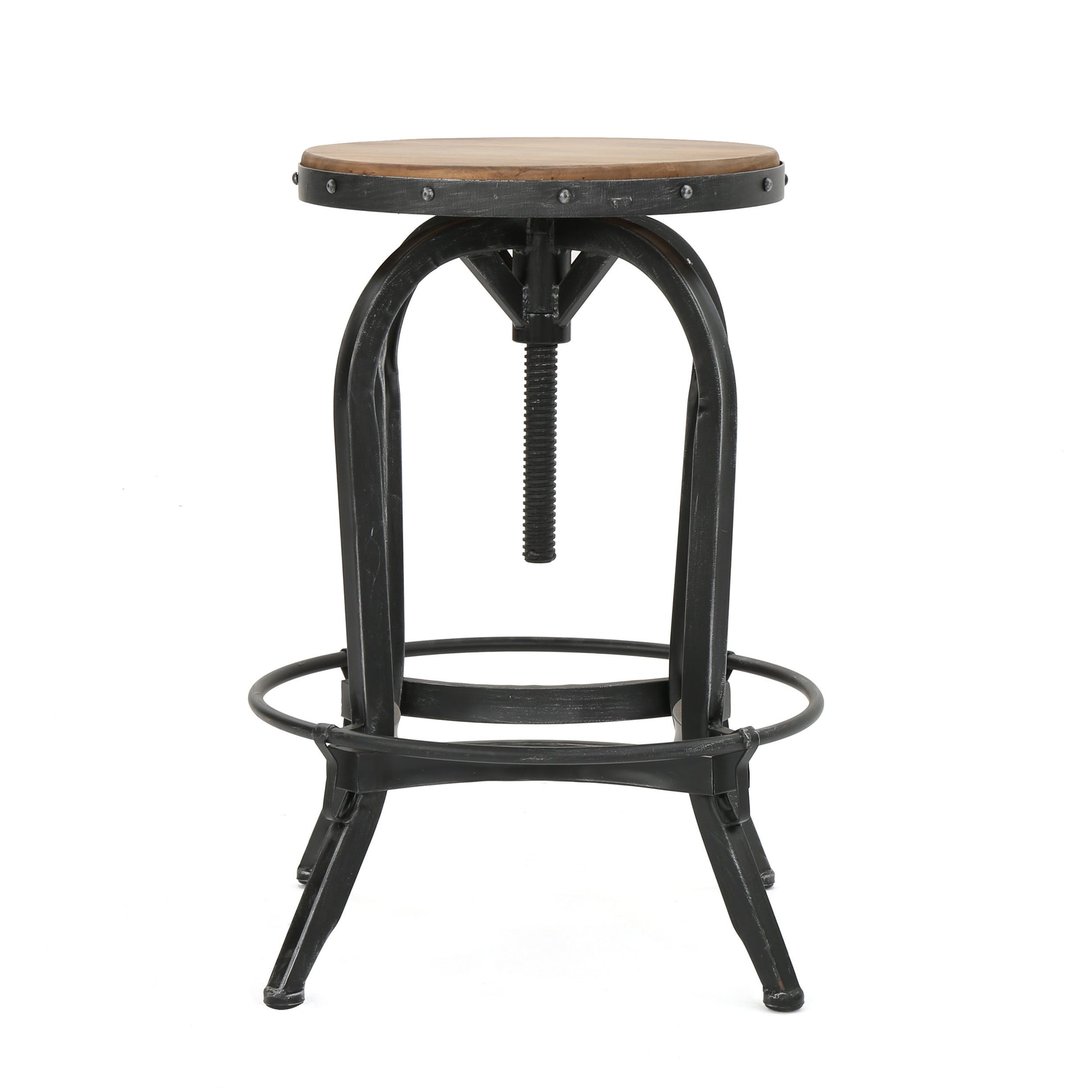 Newman Iron Wood Barstool Black Metal & Wood