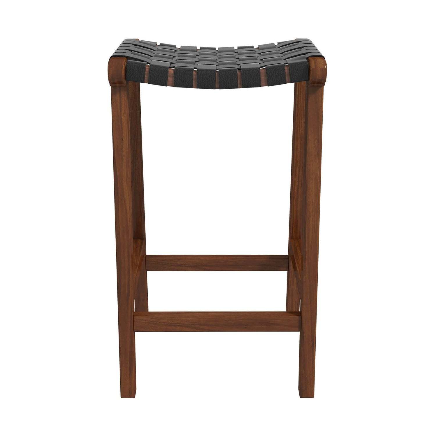 James Mid Century Modern Genuine Leather Bar Stool Black Leather