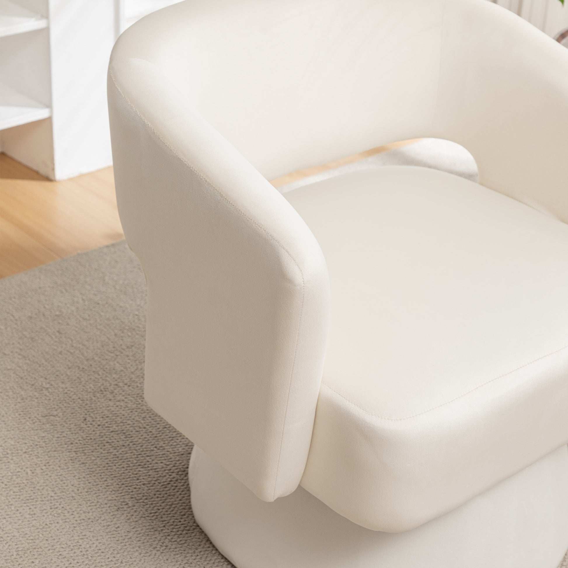 Swivel Barrel Chair, Velvet Accent Armchair 360 Degree Swivel Club Chair For Living Room Bedroom Reception Room White Foam Velvet