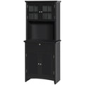 Homcom Elegant Buffet With Hutch, Kitchen Pantry Storage Cabinet With Framed Glass Door Drawer And Microwave Space, Black Black Mdf