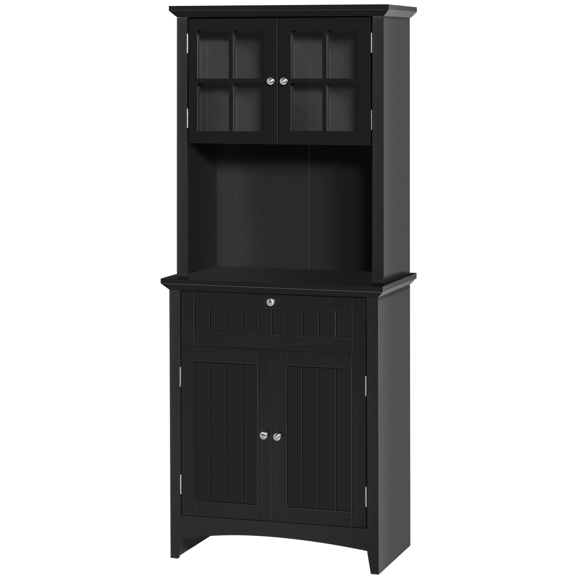 Homcom Elegant Buffet With Hutch, Kitchen Pantry Storage Cabinet With Framed Glass Door Drawer And Microwave Space, Black Black Mdf