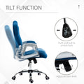 Vinsetto Home Office Chair, Velvet Computer Chair, Button Tufted Desk Chair With Swivel Wheels, Adjustable Height, And Tilt Function, Blue Blue Polyester