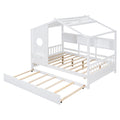 Wooden Full Size House Bed With Trundle, Modern Design For Kids With Storage Shlef, White Full White Solid Wood