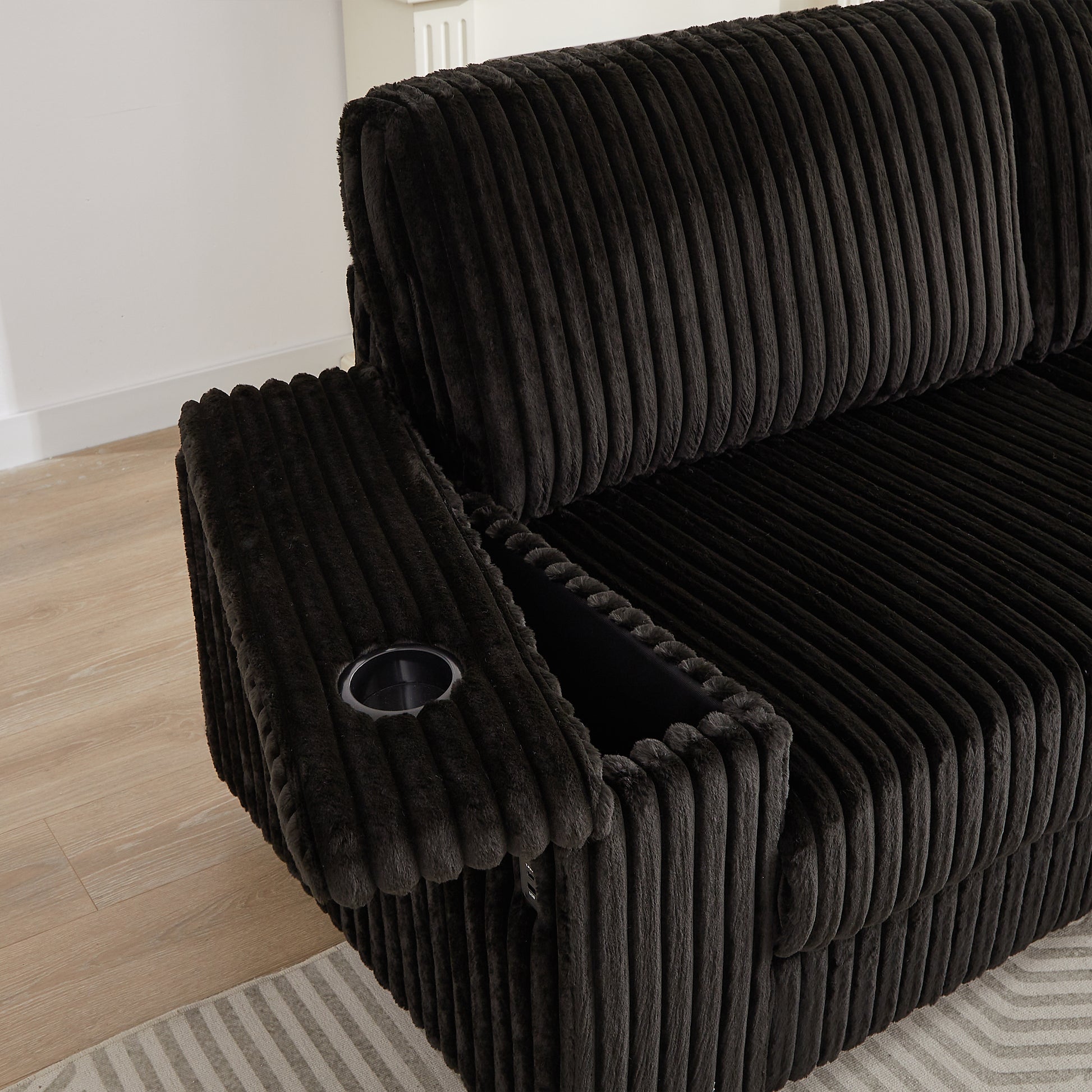 110 Inch Oversized Corduroy Corner Sofa,L Shaped Corner Couch With Two Storage Spaces,Usb Port & T Pyce Port And Cup Holderdeep Seat Comfy Upholstered Couches For Living Room Not Freely Combinable Black Corduroy 5 Seat