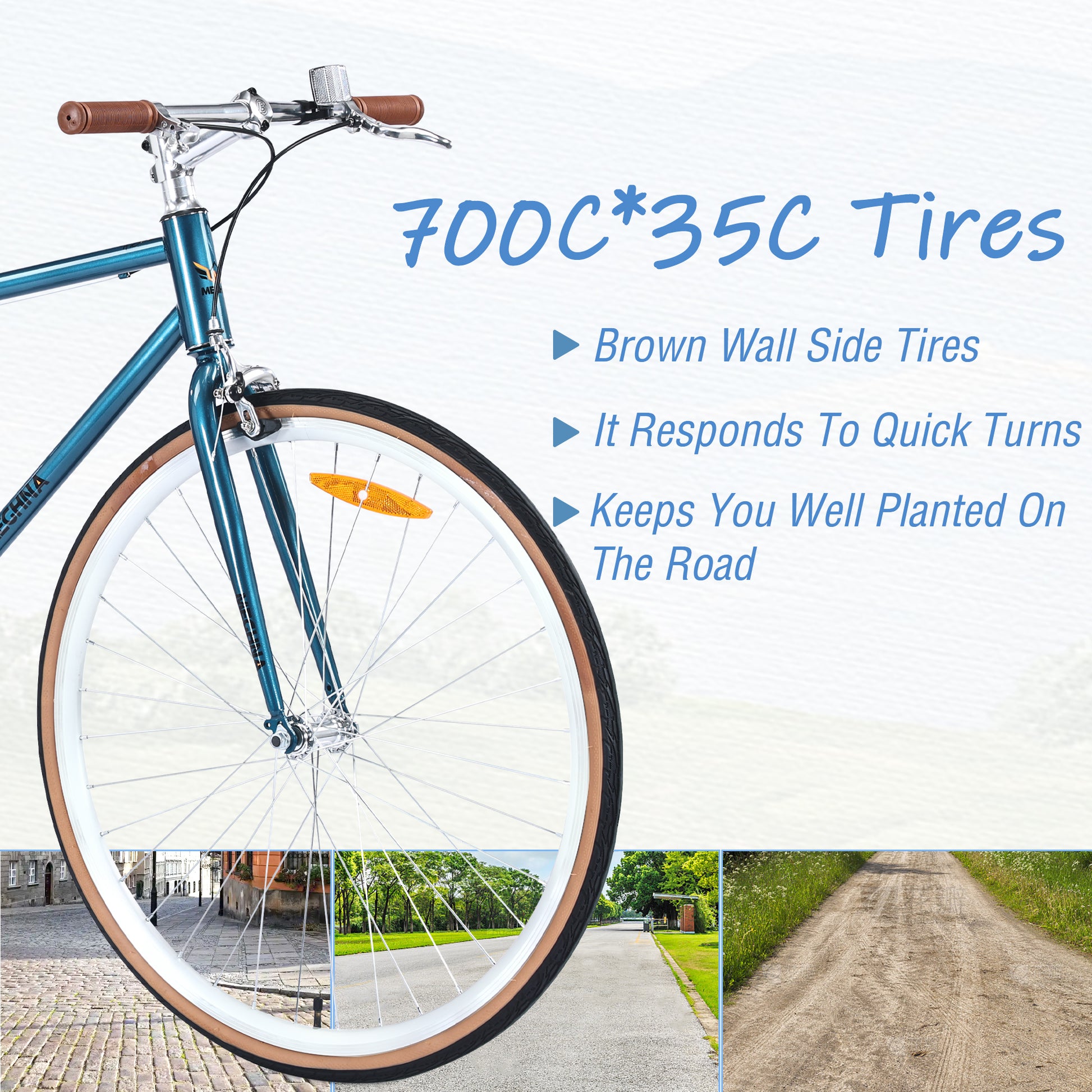 Single Speed Retro Style 700C Road Bike For Men Women'S City Bicycle,Steel Frame Blue Steel