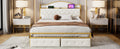 Metal Platform Bed With 2 Drawers, Storage Headboard, Queen, Gold Queen Gold White Fabric Metal