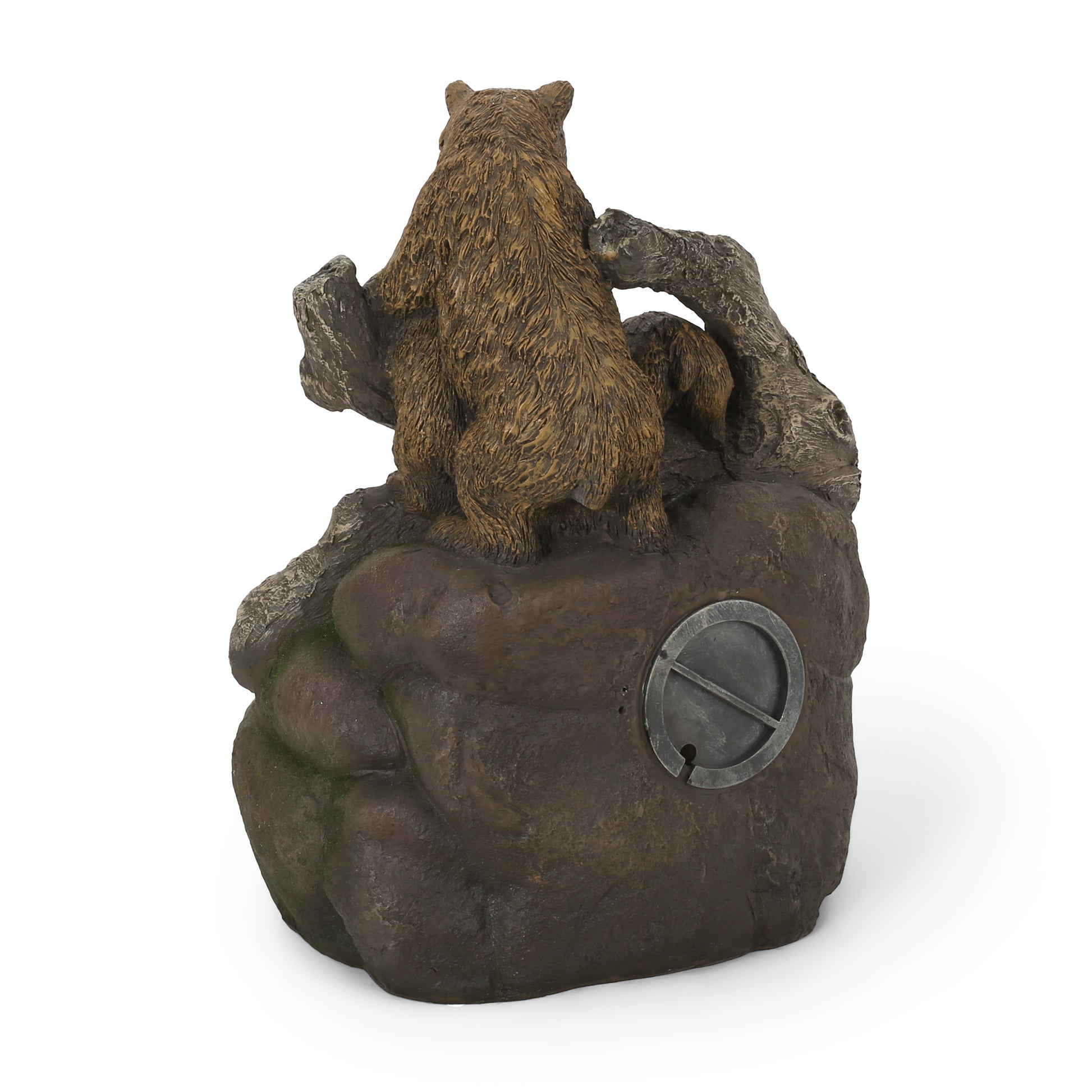 24.75" High Callan Fountain Weather Resistant Floor Fountain With Light, Light Brown Moss Brown Polyresin