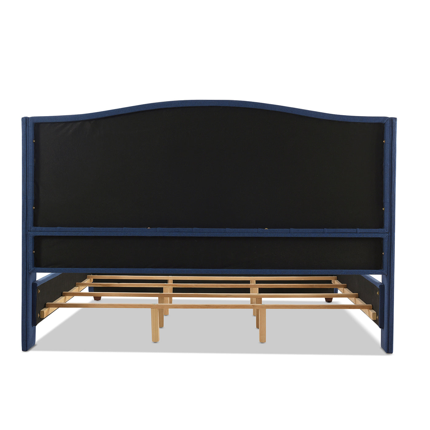 Marcella Upholstered Shelter Headboard Bed Set, King, Dark Sapphire Blue Woven Box Spring Required King Blue Wood Foam Polyester Fabric