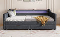 Twin Size Daybed With 2 Storage Drawers And 2 Tier Shelf & Usb Type C Port, Modern Linen Upholstered Sofa Day Bed Frame With Smart Led Light For Livingroom, Apartment, Dark Grey Box Spring Not