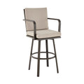 Faye 30 Inch Modern Patio Barstool, Brown Aluminum Frame, Beige Cushions Brown Aluminium