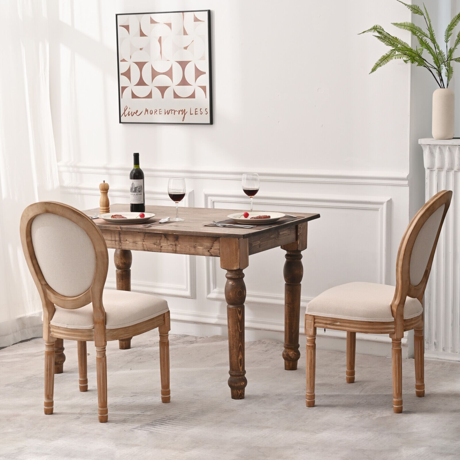 French Country Dining Chairs With Round Back Set Of 2, Upholstered, Solid Wood Legs, Accent Side Chairs For Living Room, Wedding Event Cream Cushion Cream Light Brown Dining Room Round Modern Banquet Chair Rubberwood Cotton Linen Rubber Wood