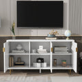 Modern Tv Stand With 3 Doors And Adjustable Shelves For Living Room, Fits Tvs Up To 70 Inches, White White 70 79 Inches Particle Board