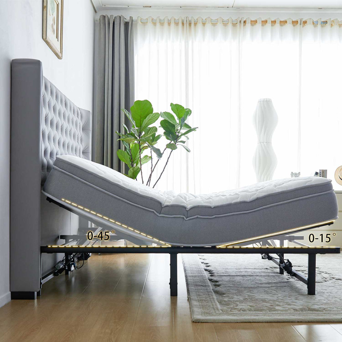 Adjustable Bed Base Frame Queen 1.5X2M Head And Foot Incline Wireless Remote Control Queen Black Metal