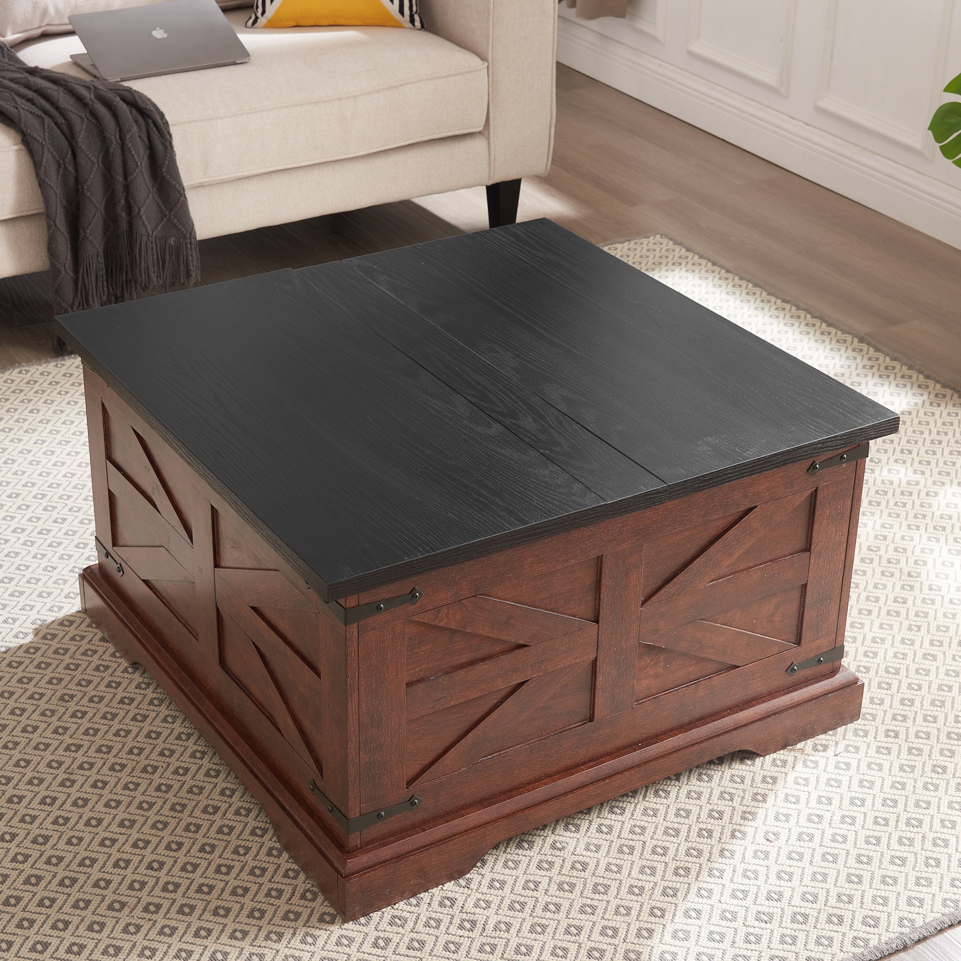Farmhouse Coffee Table & End Table Barn Design Center Table Rustic Cocktail Table With Hinged Lift Top And End Table Oak Mdf