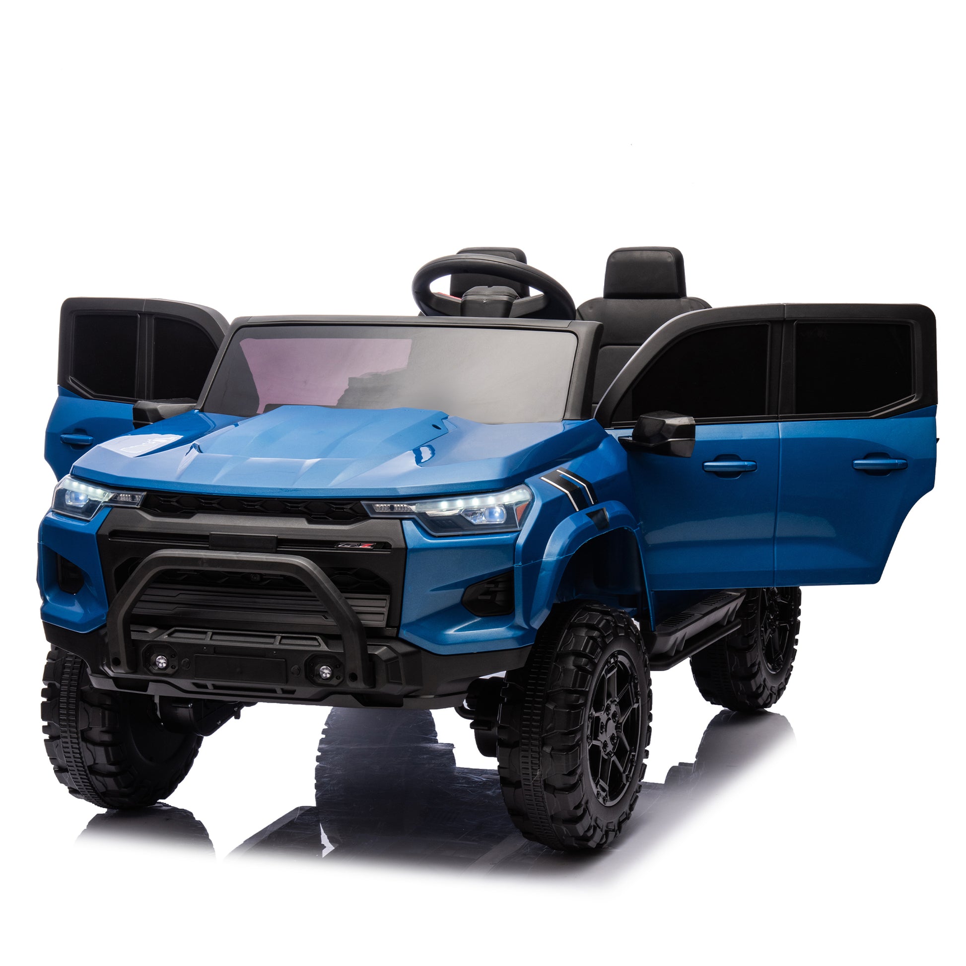 24V10A Two Seater Kids Ride On Electric Pickup, Kids Ride On Toy W Parents Remote Control,4Wd 800W Motors,Two Safety Belts,High Gate Safety Design,Usb,Bluetooth, Speed 2.49 3.73Mph For Kids Aged 3 . Blue 50 99 Lbs Polypropylene