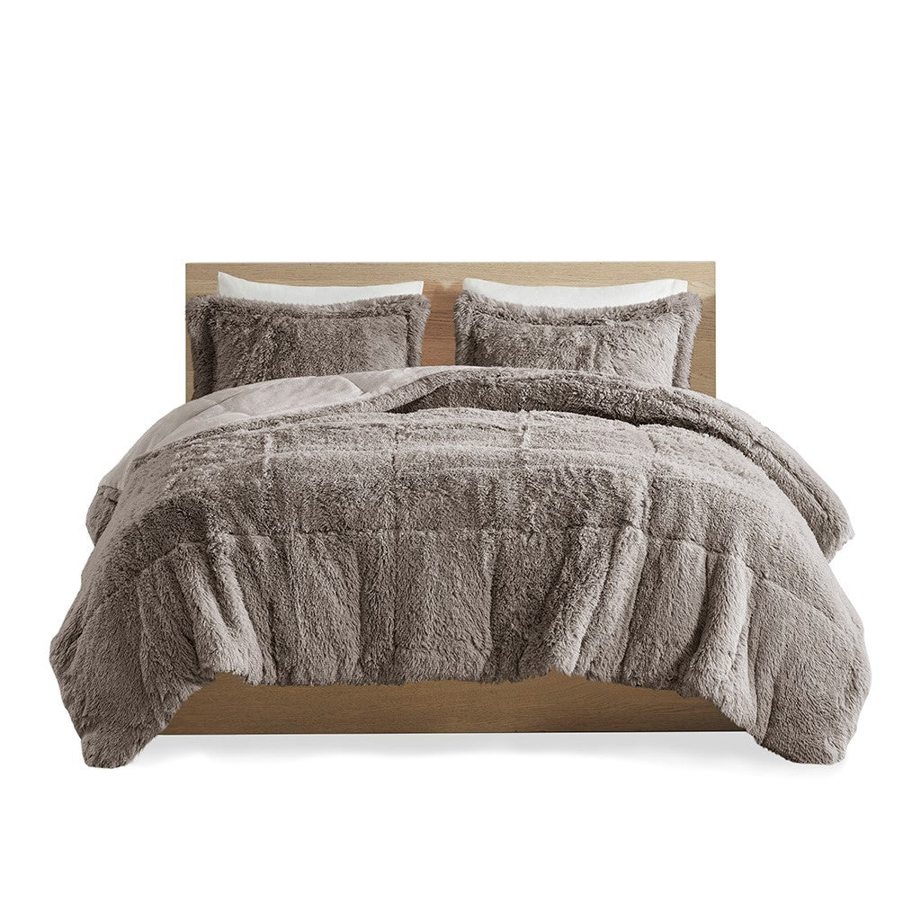 Shaggy Long Fur Comforter Mini Set King Grey Polyester