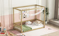 Twin Size Canopy Frame Floor Bed With Fence, Guardrails,Natural Twin Natural American Design Pine