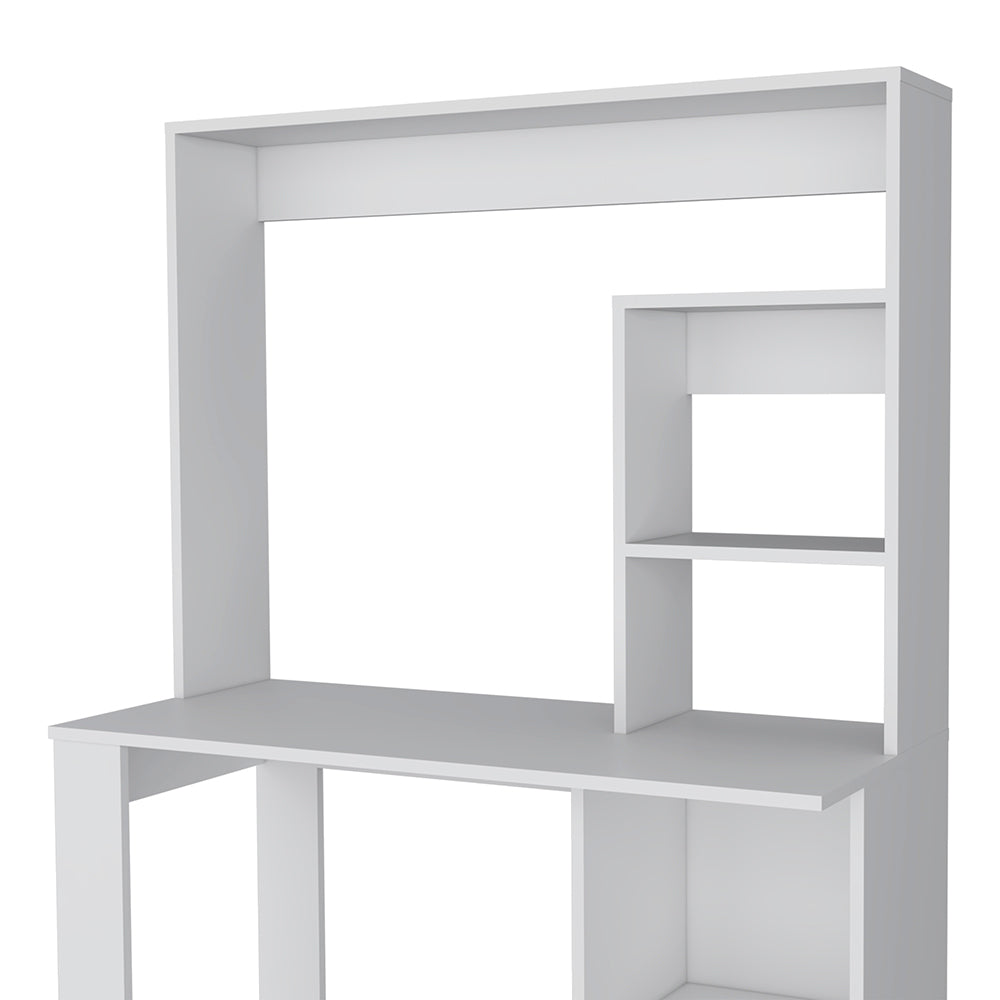 Maine Desk With Hutch And Shelves White Computer Desk Office Modern Freestanding Rectangular Shelves Desk Rectangular Particle Board Engineered Wood