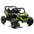 24V Two Seater Kids Ride On Utv W Parents Remote Control,Four Wheel Suspension,Slow Start,Large Wheel Design,Anti Collision Bar,Storage Space,Music,Usb,Bluetooth,Volume Control,Led Lights For Kids 3 . Green 100 149 Lbs Polypropylene