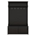 Hall Tree With Top Shelf And Storage Bench, Hallway Shoe Cabinet With Sliding Doors, Coat Rack With 5 Hanging Hooks For Entryways Hallways, Black Black Particle Board Mdf