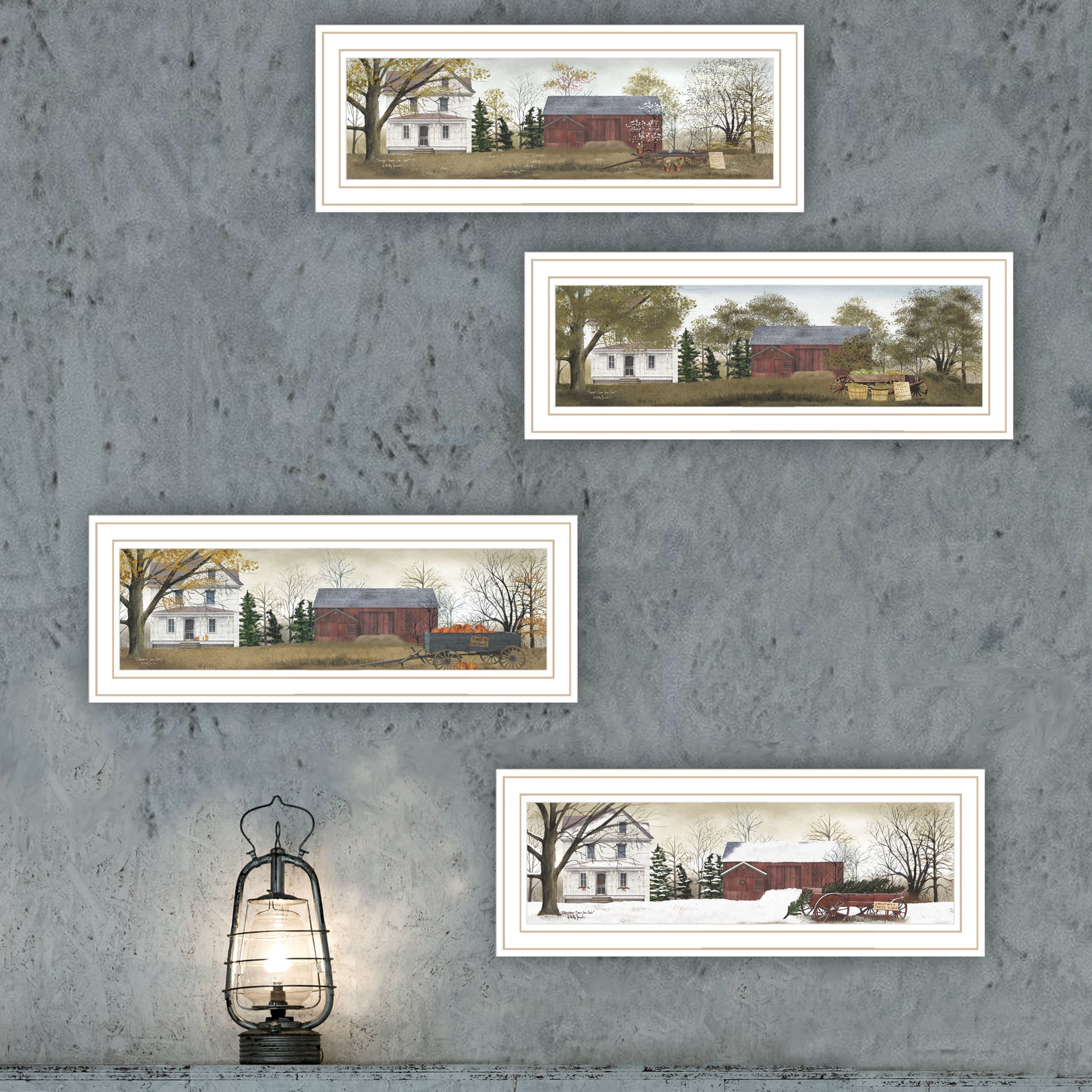 4 Piece Vignette Four Seasons Homesteads White Framed Wall Art For Living Room, Bedroom Wall Art Print For Home Decor By Billy Jacobs Multicolor Wood Paper