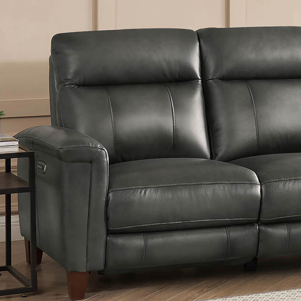 Sherwood Power Headrest Zero Gravity Reclining Sofa Gun Ash Memory Foam Genuine Leather 3 Seat