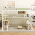 Full Size Metal Loft Bed With Desk, Storage Shelves And Charging Station, White Box Spring Not Required Full White Metal Mdf Metal