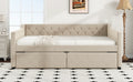 Full Size Upholstered Tufted Daybed With 2 Drawers, Beige Box Spring Not Required Full Beige Wood Daybeds Velvet Upholstered