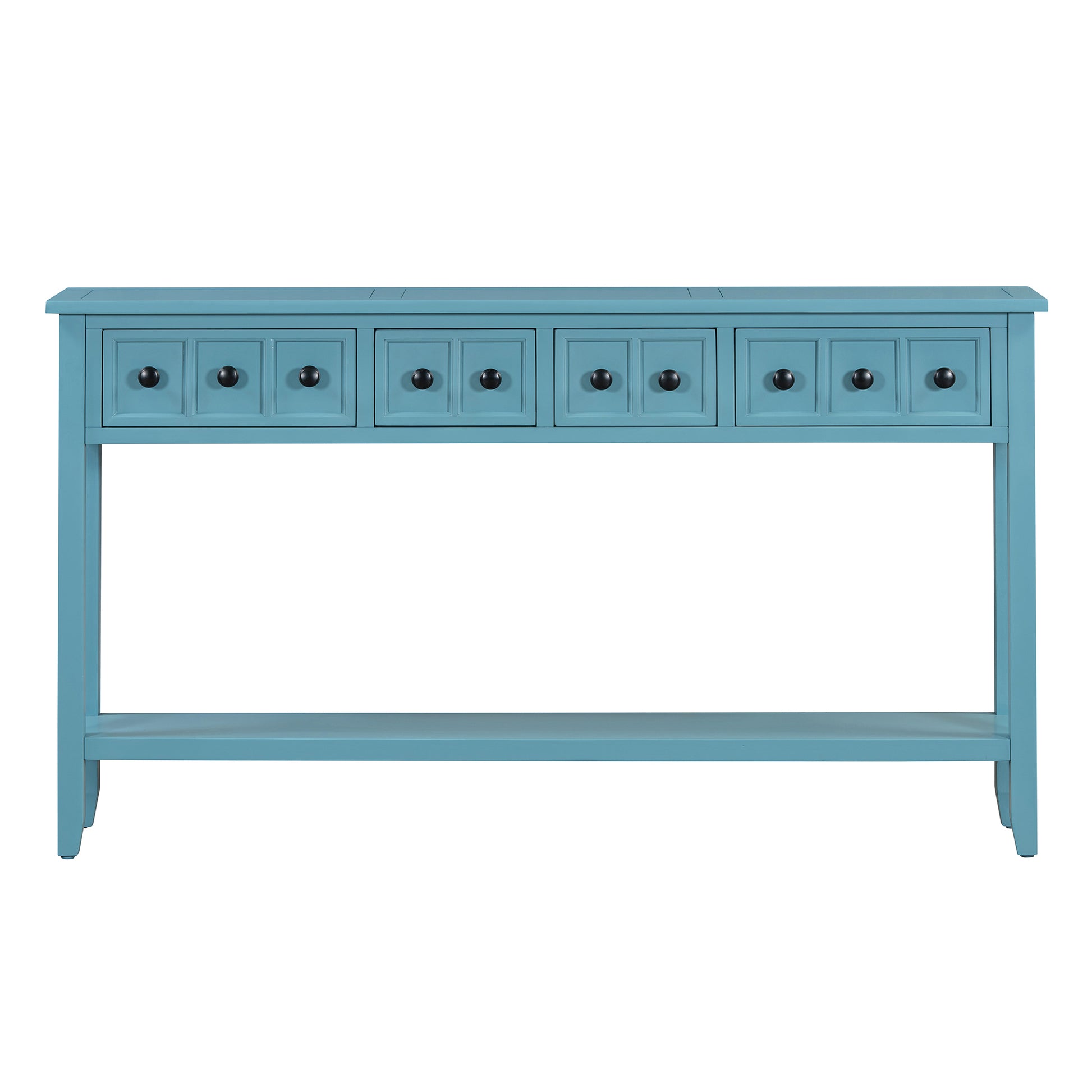 Rustic Entryway Console Table, 60" Long Sofa Table With Two Different Size Drawers And Bottom Shelf For Storage Turquoise Green Turquoise Green Solid Wood