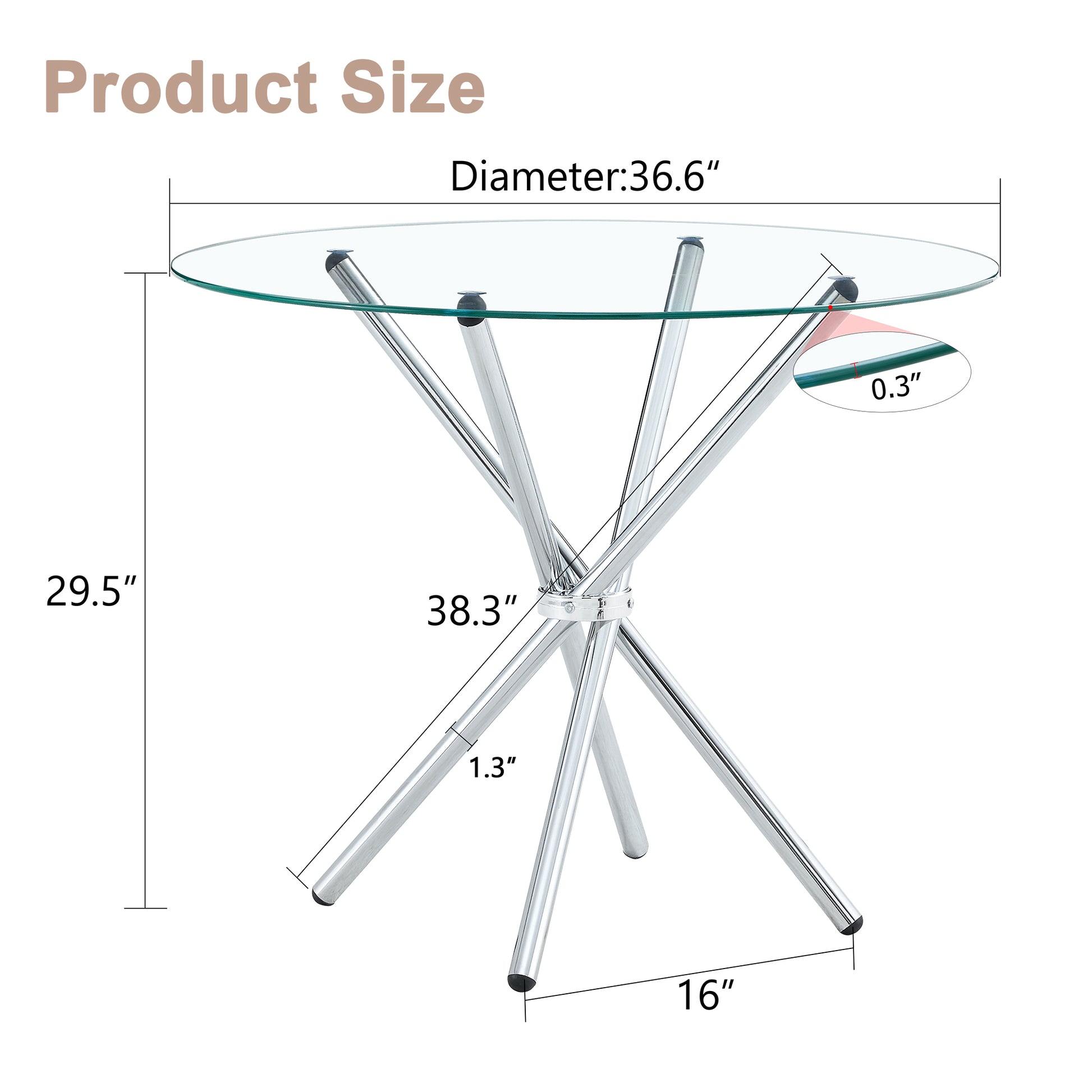 Round Clear Glass Dining Table With A Unique Shape For 4 6 People, With Ring Shaped Gathered Silver Metal Legs, Suitable For Desks, Kitchens, Terraces, Dining Rooms. Silver Glass Metal