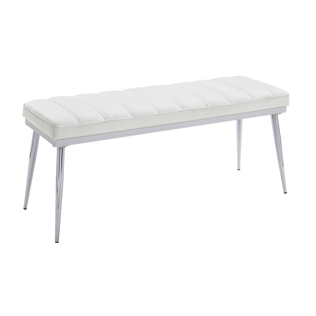 White And Chrome Bench With Padded Seat White Silver Faux Leather Bedroom White Modern Foam Faux Leather