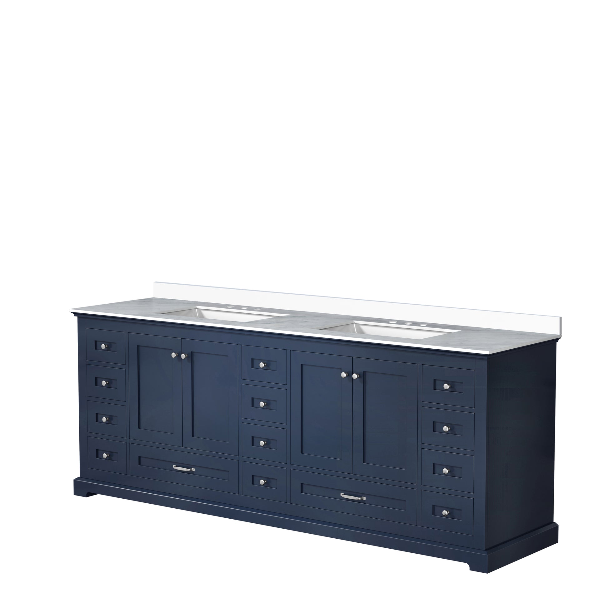 Navy Blue Double Bath Vanity 84 In. W X 22 In. D, With White Quartz Top Navy Blue Plywood Wood