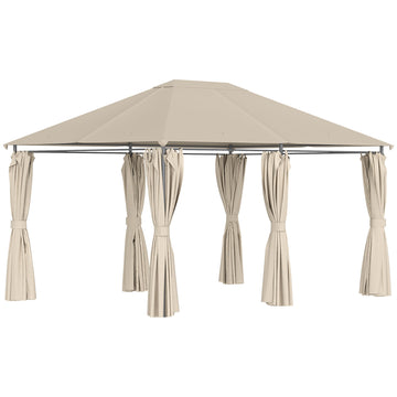 Outsunny 10' X 13' Outdoor Patio Gazebo Canopy Shelter With 6 Removable Sidewalls, & Steel Frame For Garden, Lawn, Backyard And Deck, Khaki Brown Polyester