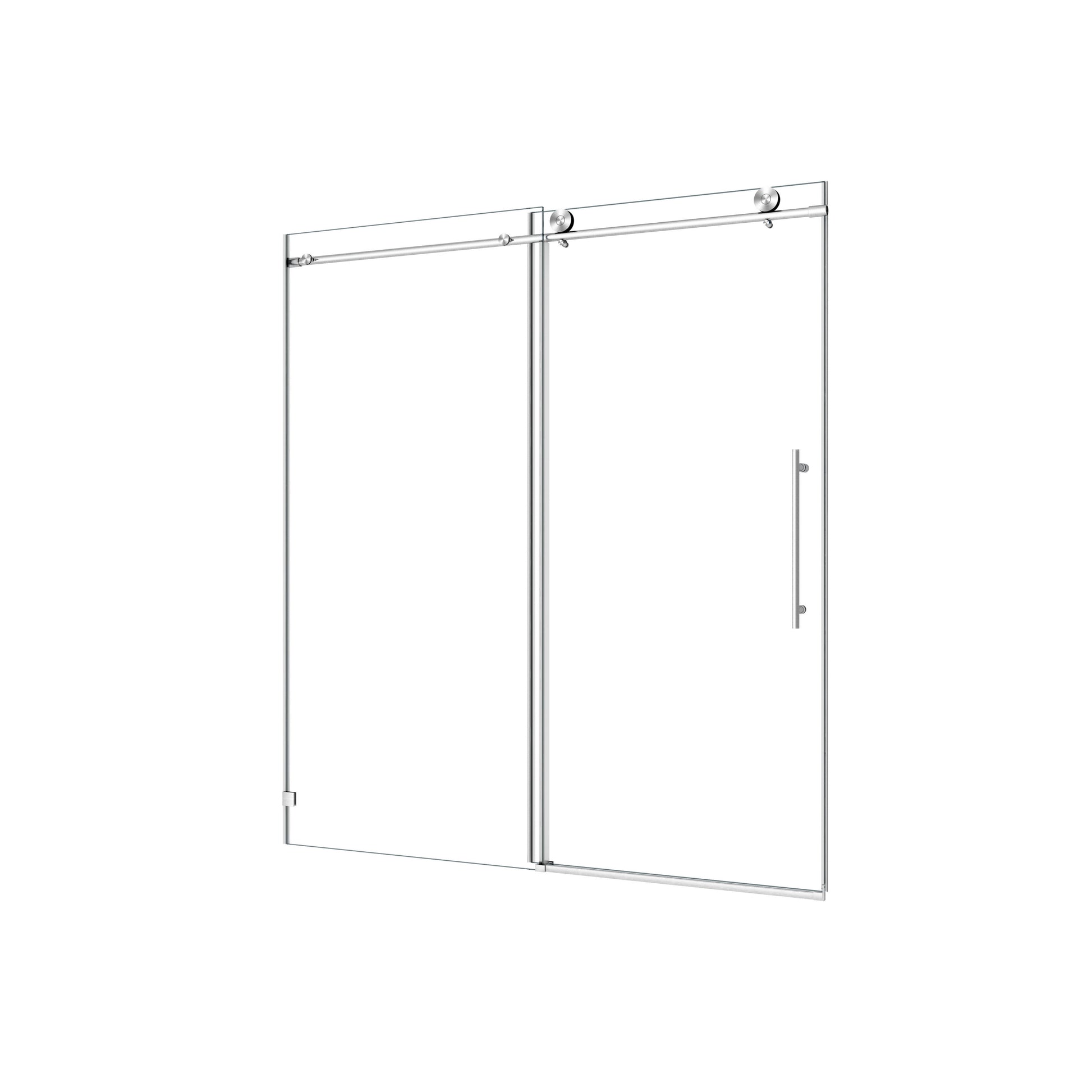 6076 Brushed Nickel Frameless One Fixed And One Shifted Shower Door, 70Mm 304 Stainless Steel Large Pulleys With Adjustable Soft Closing Function,Nano Easy Cleaning,Stick Explosion Proof Menbrance Brushed Nickel Bathroom American Design,Minimalist Glass