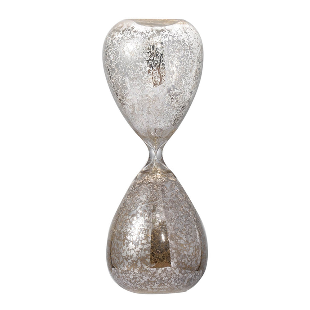 10" Peleus 60 Minute Silvered Hourglass, Bisque Sand Beige Cream Glass