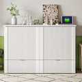 Full Size Murphy Bed With Drawer And A Set Of Sockets & Usb Ports, Pulley Structure Design, White Full White Plywood