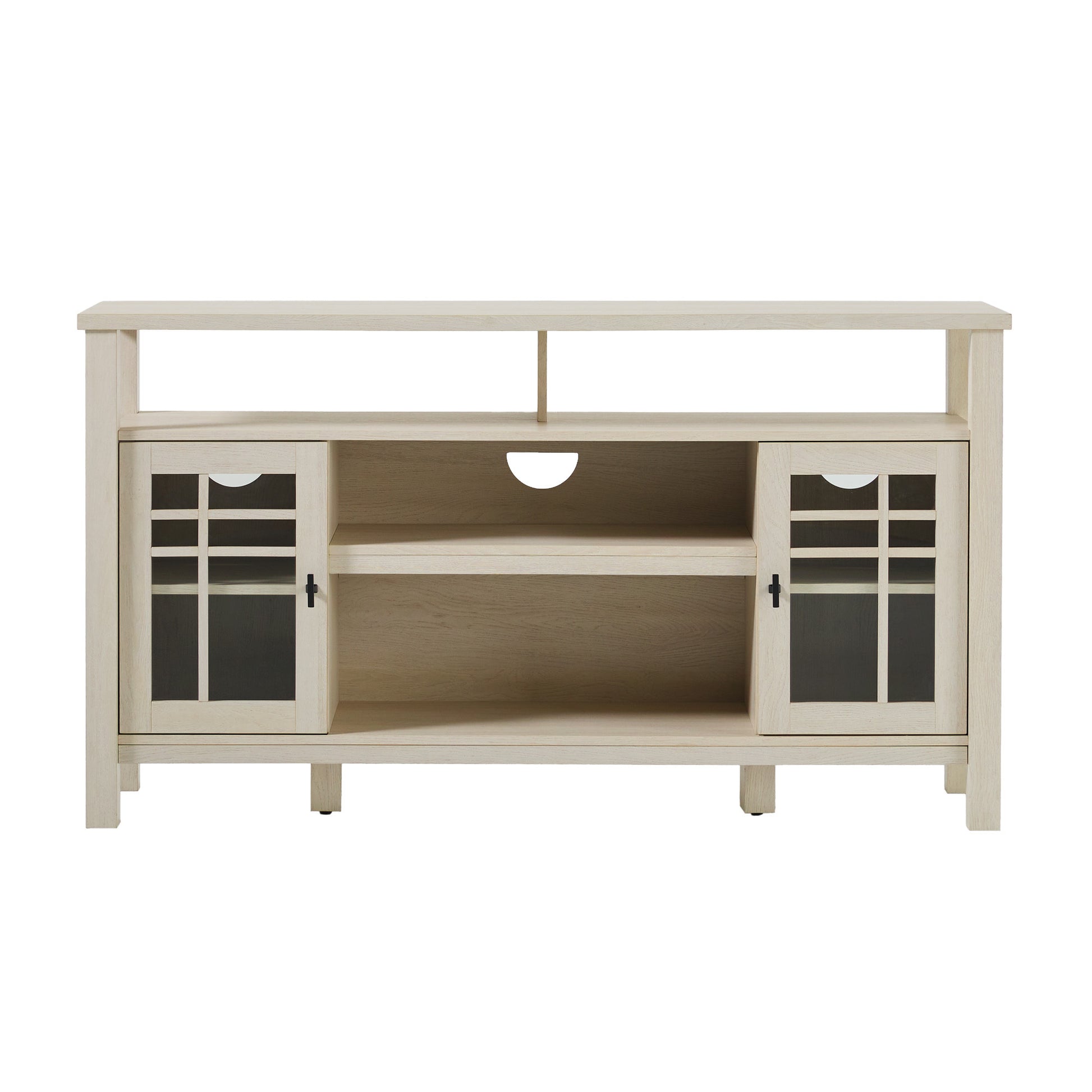 Transitional 58" 2 Door Sideboard With Windowpane Design, Ivory Oak Ivory Mdf Mdf