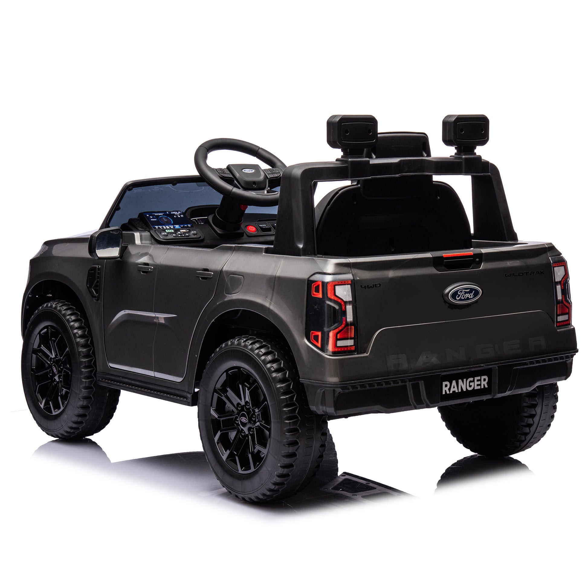 12V Kids Ride On Car W Parents Remote Control,Licensed Ford Ranger,2Wd,Rear Wheel Suspension,Low Start,Headlight,Horn,Mp3,Bluetooth,Adjustable Speed,Speed 1.86 4.97 Mph For Kids Aged 3 6. Gray 50 99 Lbs Polypropylene